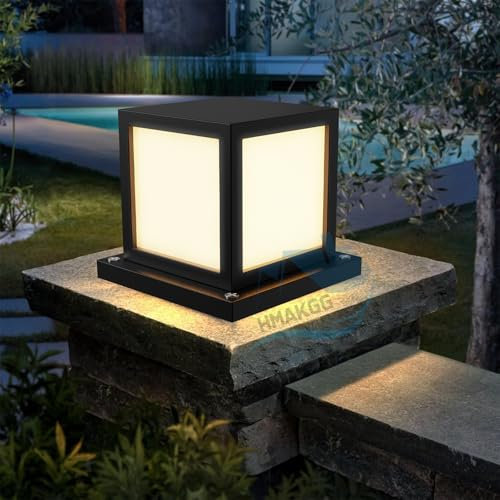 HMAKGG Borne Eclairage Exterieur, LED Lampe Exterieur Jardin, IP45 Étanche Lampadaire Exterieur en Métal avec Douille E27 & 3 Couleur, éclairage pour Chemins Terrasse Patio, Noir