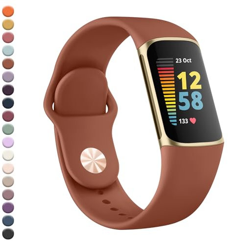 Vanjua Band Compatible with Fitbit Charge 6 Bands Women Men, Soft Silicone Adjustable Waterproof Sport Replacement Wristbands Strap for Fitbit Charge 6 / Charge 5 Fitness Tracker Accessories (Brown)