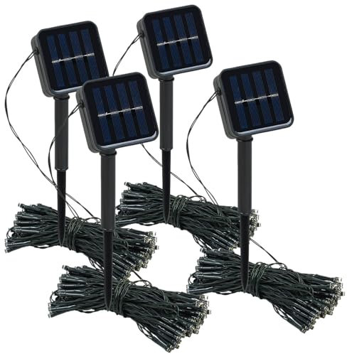 Lunartec Solarlichterkette Balkon: 4er-Set Solar-Lichterketten, 100 warmweiße LEDs, 8 Modi, 12 m, Sensor (Solar-Lichterkette für Balkon, LED-Lichterkette Outdoor, Weihnachtsbaumbeleuchtung)