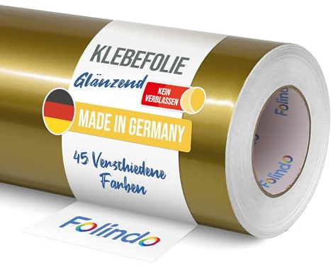 FOLINDO Möbelfolie selbstklebend Glanz Vinyl - langlebige Möbel Klebefolie 091 Gold 5 m x 63 cm - Klebefolie Küche - selbstklebende Folie Möbel - moderne Schrankfolie versch. Größen