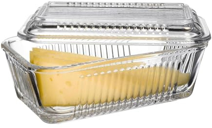 UNIQUE HOME LIVING Butter Dish, Transparent Glass Butter Container with Lid, Stylish Butter Serving Tray - 17x10 x7cm