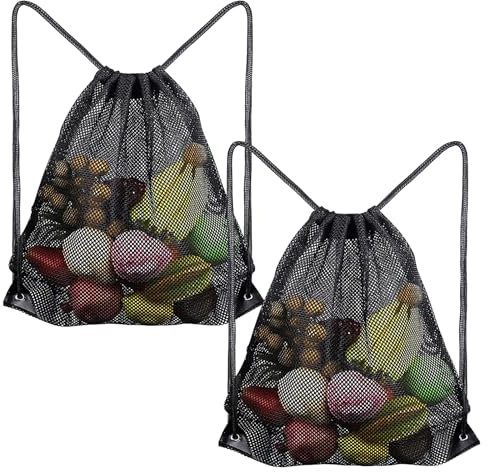 2PCS Groß Mesh Strandtasche Netzbeutel,Kordelzug Turnbeutel,Netz Balltasche,Mesh Rucksäcke für Schwimmen Tauchen Reisen Fitnessstudio