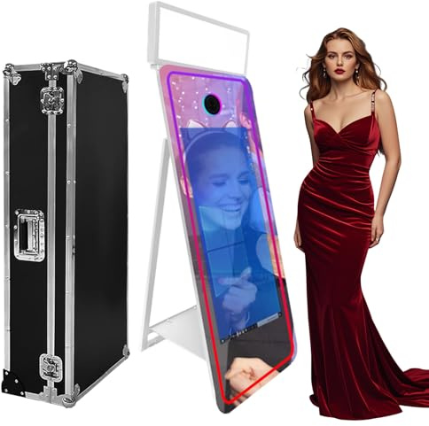 Magische Spiegel Fotobank 65 cm mit Flugtasche, interaktive Touchscreen-Spiegel Fotobank Maschine für Veranstaltungen Party Hochzeit Miete (weiß (43 Zoll) Touchscreen), 165 cm Maschine)