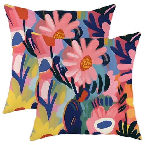 Set di 2 federe per cuscini con motivo floreale astratto con fiori di pesco, decorazioni estive quadrate moderne per casa, divano, letto, 50 x 50 cm