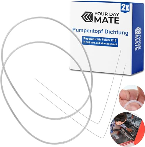 Geschirrspüler Pumpentopf Ersatz Dichtung, Fehler E15, 2 Pack, Ø 182 mm, mit Montagedraht, kompatibel mit BSH 12005744, 12005317, 12026667, Bosch, Neff, Siemens Spülmaschine, Pumpensumpf Dichtring