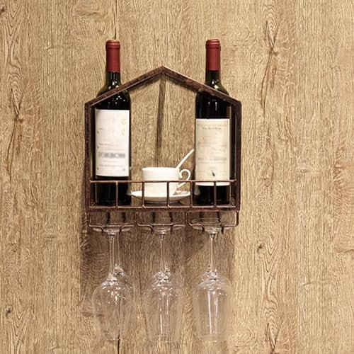 WXZXWXZX Weinregal Wand Metall Bar Regal Wand Flaschenregal Schmal Weinschrank Barschrank Weinständer mit Weinglashalter für Hausbar Bartheke Wohnzimmer Küche Esszimmer(Bronze,30cm/11.81in)