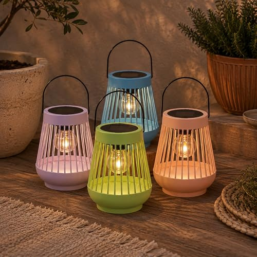 Garden Mile Solar Lanterns Outdoor - Pack of 4 Solar Powered Table Lamp or Hanging Lanterns with Auto On/Off, Warm LED Light & Weather-Resistant Outdoor Decor for Patios, Gardens & Balconies