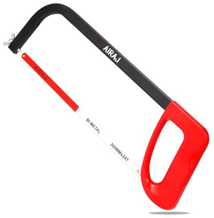 AIRAJ Sierra para metales de alta tensión de 12 pulgadas con hoja bimetálica de 24 TPI, sierra de mano adecuada para metal, madera, PVC