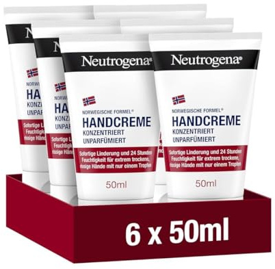 Neutrogena Handcreme konzentriert unparfümiert, 6 x 50 ml | Feuchtigkeitscreme mit 40 Prozent Glycerin & Vitamin E, sofort feuchtigkeitsspendende Handcreme für sehr trockene Hände