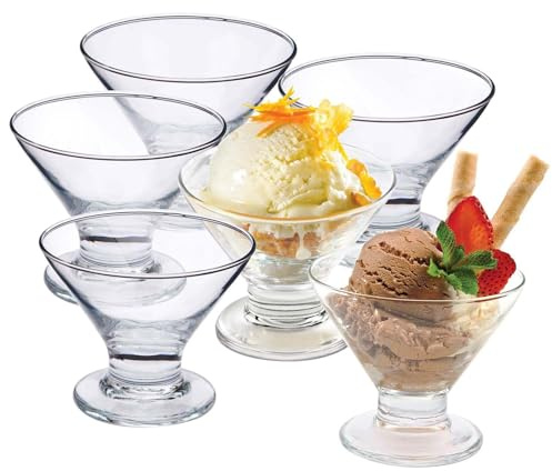 UNIQUE HOME LIVING Ice Cream Bowls Set of 6, 220ml Clear Glass Dessert Bowls for Ice Cream, Fruit, Salad, Cocktail, Pudding, Trifle Cups, Footed Dessert Cups, Sundae Glasses, Dishwasher Safe
