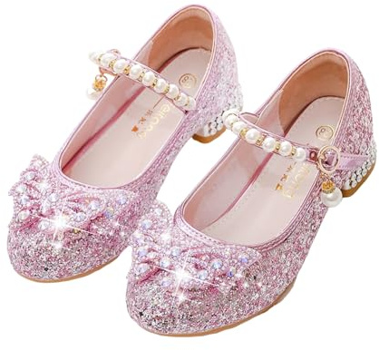 Hixingo Prinzessin Schuhe Mädchen Verkleidung 23-34, Leuchtend Mary Jane Sandalen Prinzessin Hochzeit Party Schuhe Pumps für Kinder Bühnenoutfits Festliche Anlässe (Rosa,31)