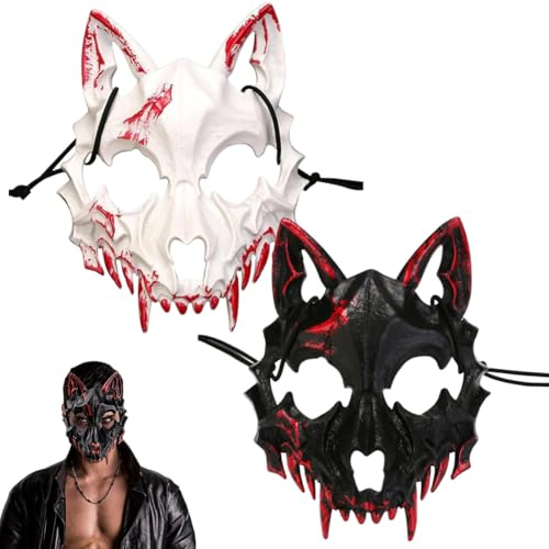 CDLIZW Halloween Wolf Maske,2 Stück Werwolf Masken,Tier Skelett Maske Halloween,Harz Hund Schädel Knochen Zähne Horror Werwolf für Maskenball Maskerade halloween