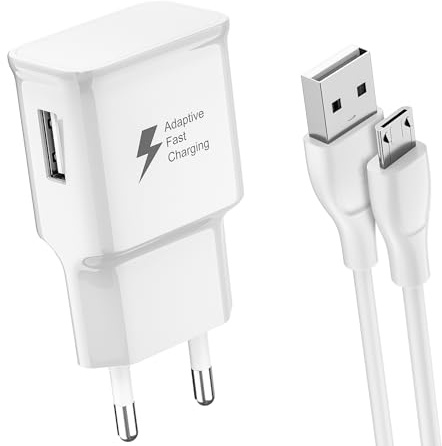 Newding Cargador Micro USB Rápido Compatible con Samsung Galaxy A10 S7 J7 J6 J5 J3 Xiaomi Redmi 9A 9C Note 7 Tablet Tab A Móvil Android, Adaptador de Corriente Enchufe Pared USB, Blanco