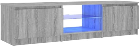 Hommdiy TV-Schrank mit LED-Leuchten Lowboard Sideboard Fernsehschrank Fernsehtisch TV Möbel Grau Sonoma 140x40x36 cm