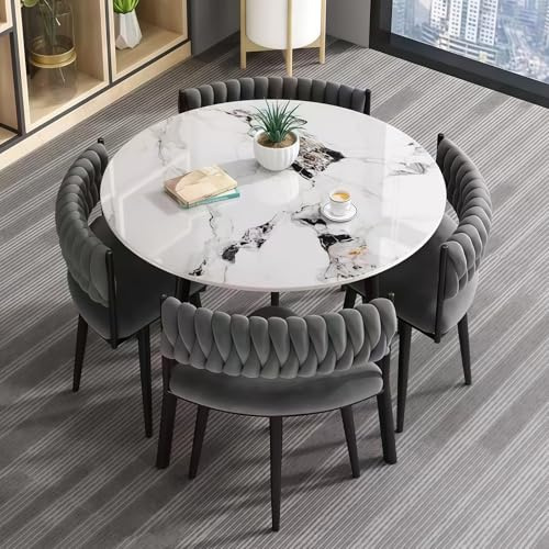 AMZSEW Dining Table and Chairs Set 5 Piece,Modern Kitchen Dining Table Set Space Saver Table and 4 Chairs for Restaurant Kitchen Conference Living Room Tablesets (Slate white 90cm)