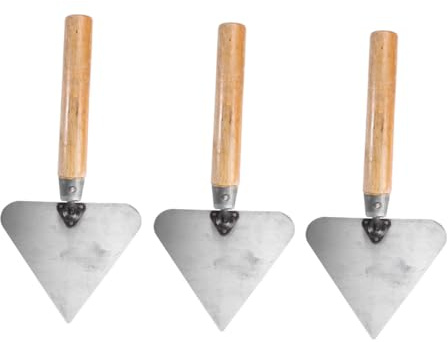 ETHZZLE 3Pcs Stainless Steel Triangle Trowels with Ergonomic Wooden Handles Concrete Masonry Tools for Bricklaying Drywall and Plasterer Finishing
