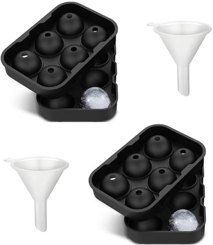 Dreamil silikonform isbitar rund, 6 x isbitar, rund isbitsbehållare med tratt, isbitsform silikon, återanvändbar och BPA-fri, för whisky, cocktails, dryck, kaffe (svart)