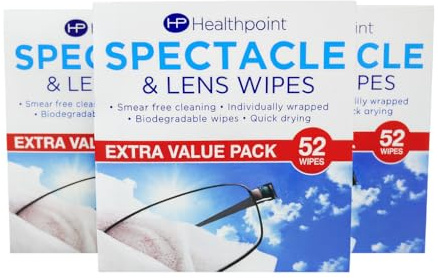 Healthpoint Spectacle Wipes – 3 x 52 (156 Total) | Lens Cleaning Wipes for Glasses, Screens & Optical Surfaces | Streak-Free Anti-Smudge Disposable Wipes | Individually Wrapped