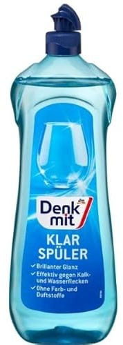 Denk mit Klarspüler für Geschirrspülmaschinen, Brillanter Glanz, Kalkschutz, Ohne Farb- und Duftstoffe, mit 70% Recyclinganteil