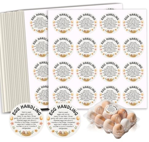 GOMAKERER 320 Pcs Egg Carton Labels, 2Inch Hand-Drawn Style Eggs Handling Stickers Farm Fresh Laid on Sticker PET Adhesive Egg Packaging Sticker for Box Container Carton Farm Supplies
