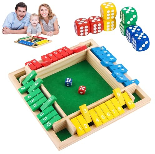 Yhjxly WüRfelspiel Holz,Shut The Box Spiel,Holz Brettspiel,hölzernes Tischspiel für 4 Spieler,Great Family Brettspiele Urlaub unterhaltsames Spiel