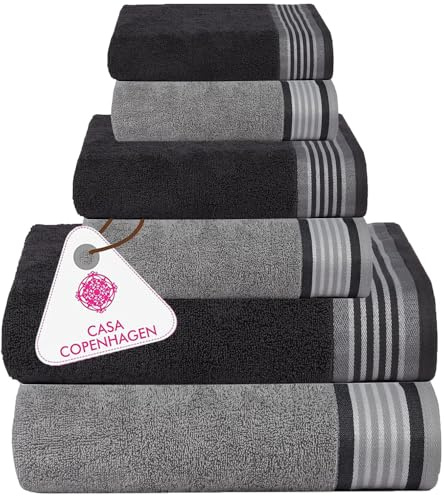 CASA COPENHAGEN Set di asciugamani da 6 pezzi, grigio pino + grigio-viola, 550 g/m², 2 da bagno, 2 per le mani, 2 salviette in morbido cotone egiziano per bagno, cucina e doccia