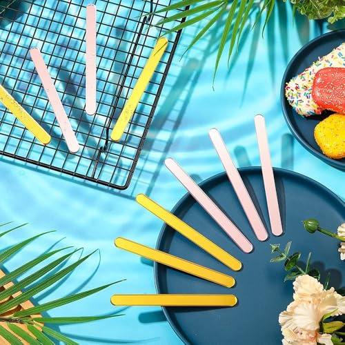 Palillos para manualidades reutilizables acrílicos con palitos de helado con espejo, palitos de helado, enanitos de fruta, palitos de helado para dulces, postres, chocolate, hechos a mano, oro + oro