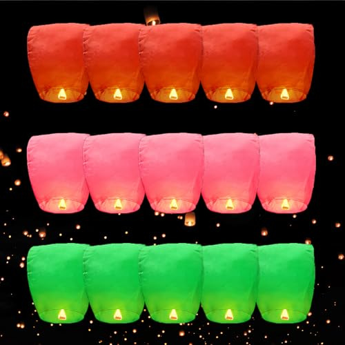 15PCS Chinese Sky Lanterns, Paper Flying Lanterns for Memory Release Wishes