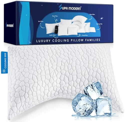 Side Sleeper Pillow for Neck and Shoulder Pain Relief, Cervical Neck Support Pillow for Side Sleepers, Cooling Shredded Memory Foam Pillows for Hot Back Sleepers, Adjustable Curved Queen Bed Pillows
