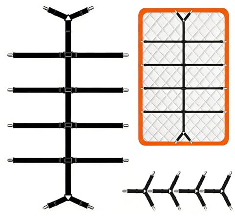 ShenBay FT Lot de 5 tendeurs de draps réglables - Super élastiques - Avec clip en métal - Antidérapants - Pour draps, matelas, planche à repasser et canapé - Noir