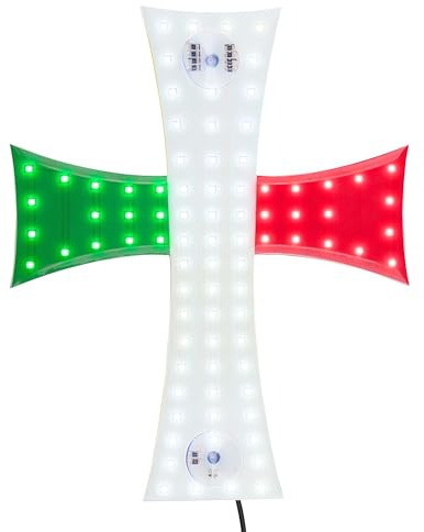 All Ride LKW LED Kreuz mit 84 weißen LEDs auf grün-weiß-rot, italienische Nationalfarben, Trucker Innenbeleuchtung, inklusive 2 Saugnapfhalter, Anschluss USB-A Stecker