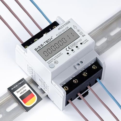 Stromzähler [FLDS100-DR] für Hutschiene mit Tageszählwerk (rückstellbar) und Lastanzeige, Drehstromzähler 100A, 3,9TE, S0, digital LCD beleuchtet (Weiß - M26)