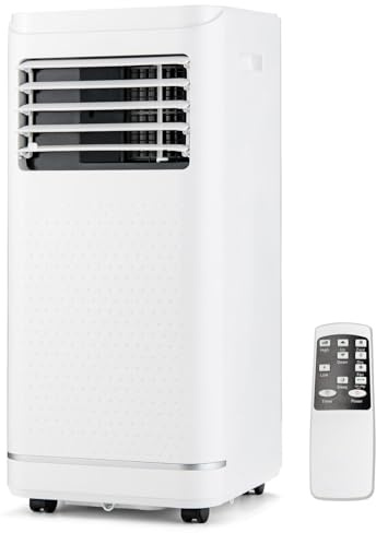 HOMFME 9000 BTU Air Conditioning Unit, 4-in-1 Portable Air Conditioner, Mobile Cooler Dehumidifier, 2 Speeds Fan with Sleep Mode, 24H Timer, LED Display, Remote Control, Window Kits & Child Lock