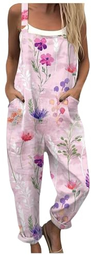Dungarees for Women UK Loose Casual Sleeveless Floral Printed Overall Long Jumpsuit Playsuit Dungarees Wide Leg Jumpsuits Long Bib Trousers Plus Size Strappy Overalls Leisure Suit Bib Overalls