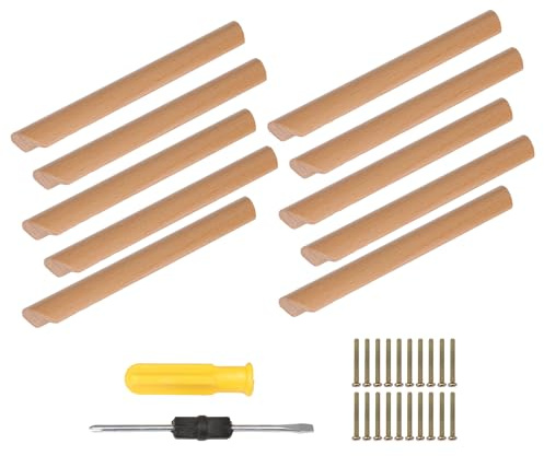 BQLZR 10 Stück 128 mm Möbelgriffe aus Holz mit Lochmitte für Schrankschubladen, Schubladengriffe mit Schrauben, Türgriffe, Leiste, Schrankgriffe für Schränke, Schubladen, Möbel,