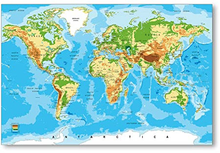 Postereck - 0848 - Hochwertige Weltkarte | Weltkarte Wand mit Hauptstädten der Länder | Unterricht Klassenzimmer Schule World Map Wall | Landkarte Welt XXL - Poster - DIN A4-21,0 cm x 29,7 cm