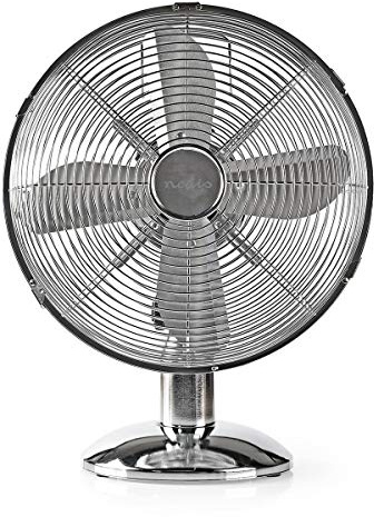 Nedis NTB20ECR31 Ventilador de Mesa Metálico, Cromado, D30 Cm
