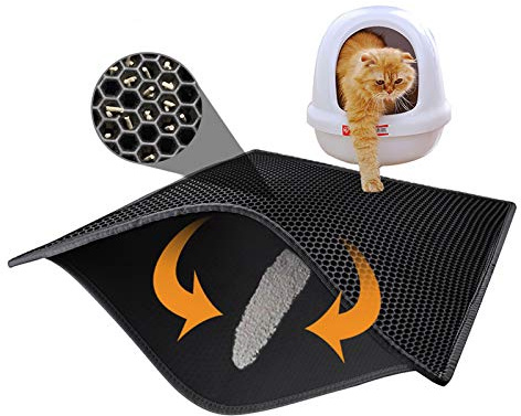 Pieviev Alfombra para Gatos, Estera Arena Gatos 76x61cm Doble Capa Impermeable Alta Elástico EVA Adecuado para Arenero Autolimpiable - Negro