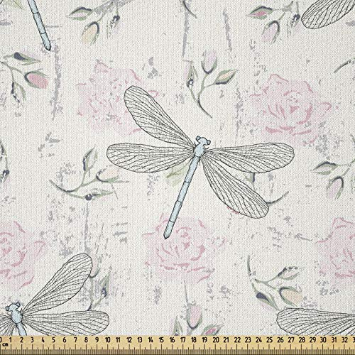ABAKUHAUS Shabby Chic Stoff als Meterware, Vintage Dragonfly, Microfaser Multi Zweck Dekostoff für Kunsthandwerke, 3M (148x300cm), Hellrosa Hellgrau Kokosnuss