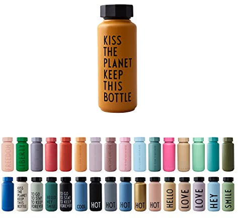 Design Letters Insulated Stainless Steel Water Bottle | 500 ml | Double Walled Vacuum Flask for hot and Cold Water | Thermos Flask for Travel and Gym | BPA and BPS-Free | Mustard