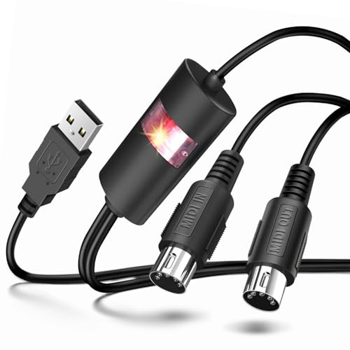 TNP Midi to USB Cable Interface Converter - IN OUT Midi Cable Host Adapter Plug Controller Wire Cord For Keyboard Synthesizer Device to Mac Pc Computer Laptop iPad iPhone Music Studio (Black 6 FT)