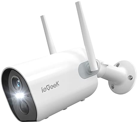 ieGeek 2K Telecamera Wi-Fi Interno/Esterno Senza Fili a Batteria, Videocamera di Sorveglianza a Faretti con Visione Notturna a Colori, Allarme con Rilevazione PIR, Sirena,Audio a 2 Vie,IP65