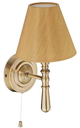 Relaxdays Vägglampa med skärm, inomhus, dragbrytare, hall och vardagsrum, E14, tyg, metall, H x B x D: 28 x 16 x 19 cm, mässing