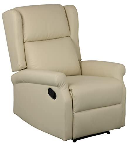 Totò Piccinni Poltrona Barcellona Relax Reclinabile con Poggiapiedi Imbottita Confortevole Bergere (Ecopelle Panna, Manuale)