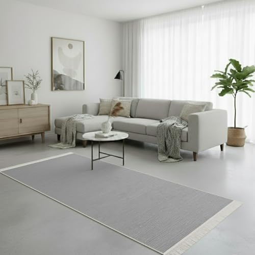 Jimri Teppich Läufer - Tepiche für Wohnzimmer, Schlafzimmer, Küche, Kinderzimmer, Badezimmer - Boho Kelim - Läufer Flur, Hellgrau, Größe: 60x180 cm