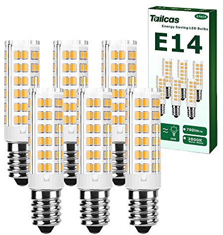 Tailcas E14 LED Birne Warmweiß, 5W E14 Glühbirne Ersatz für 50W Halogenlampen, 13,5mm x 65 mm, 3000K, 500lm, AC 220–240V, nicht dimmbar, kein Flackern, für Dunstabzugshaube, Küche, Wohnz
