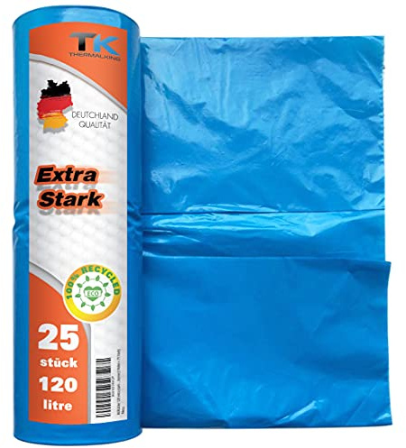 Müllsäcke 120l extra stark - Schwerlast Müllbeutel - Blaue Mülltüten - Abfallsack (25 Stück)