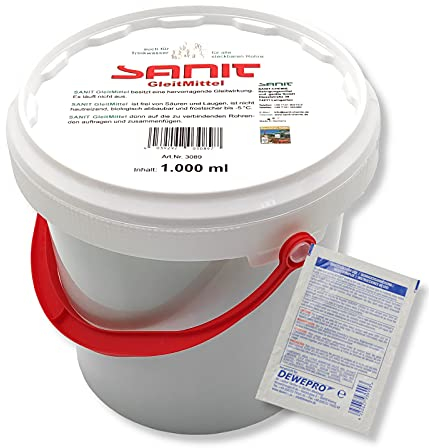 DEWEPRO-Set: SANIT - GleitMittel DVGW-geprüft 3089 - Eimer à 1000ml - das perfekte Gleitmittel zur Montage aller Steckmuffen-Verbindungen, inkl. 1 St. DEWEPRO® Single Scrubs