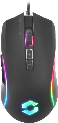 Speedlink ZAVOS Ratón Gaming Mouse con Cable – Iluminación Multicolor RGB, 5 Botones y 2 interruptores de PPP, 3200dpi / 8000dpi, Negro