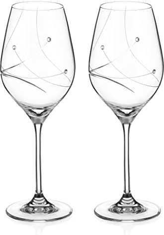 DIAMANTE Swarovski White Wine Glasses Pair - 'Angelina' Embellished with Swarovski Crystals - Set of 2
